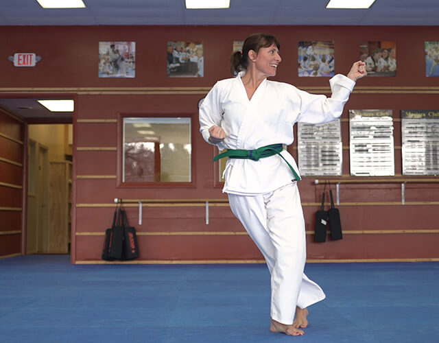 Michelle practicing karate. 