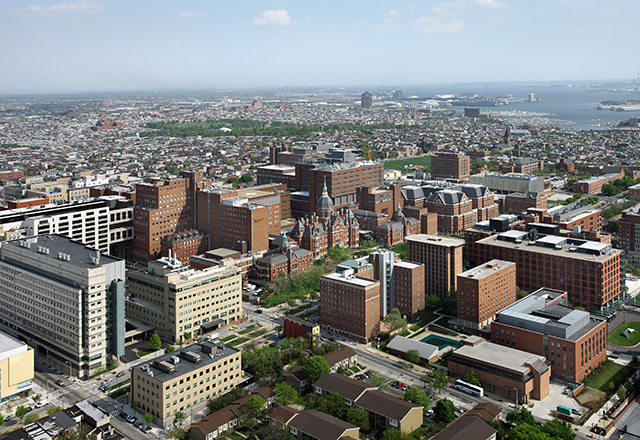 An aerial view of the East Baltimore campus.