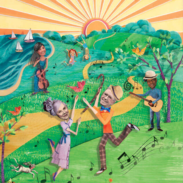illustration of people playing music and dancing