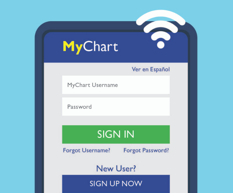 mychart app illustration displaying login page.