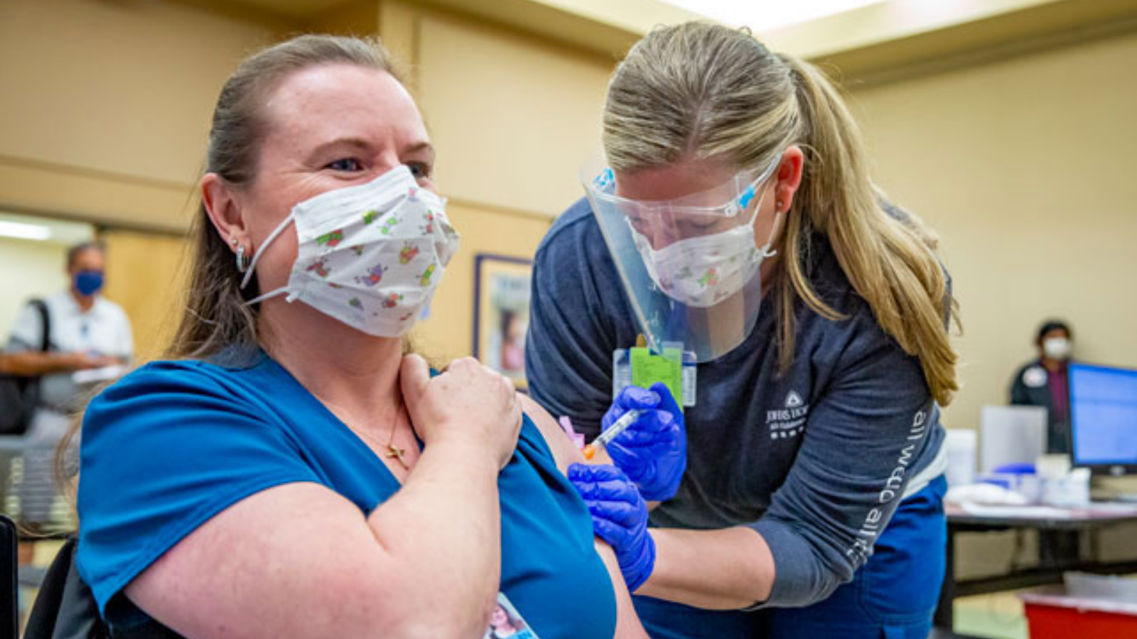 A Johns Hopkins employee receives the COVID-19 vaccine at one of the onsite vaccine locations.