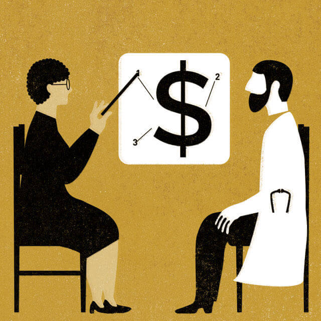 illustration of two people discussing money