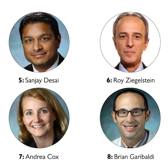 Photos of the second four doctors featured in the article. 5: Sanjay Desai, 6: Roy Ziegelstein, 7: Andrea Cox and 8: Brian Garibaldi