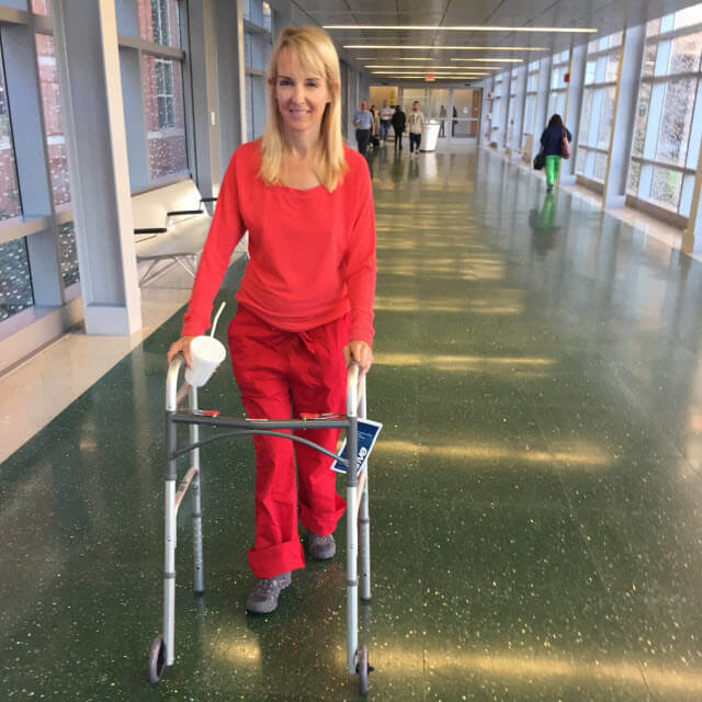 Susan using her walker at The Johns Hopkins Hospital