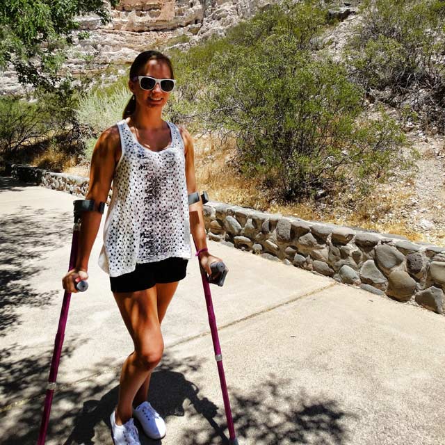 Michelle Donato using crutches