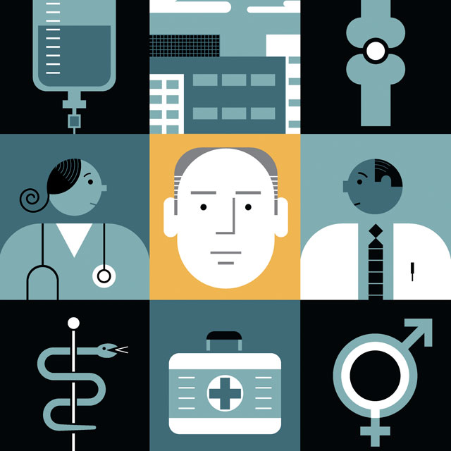 illustration depicting healthcare tools and professionals