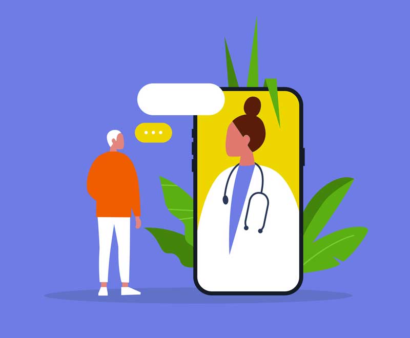 illustration of a person talking to their doctor through telemedicine
