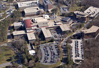 Aerial view of the campus of the Greater Baltimore Medical Center (GBMC) in Baltimore County, Maryland
